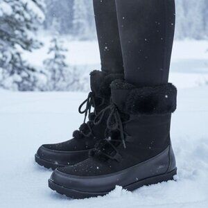 JBU 9 Boots Woman Faux Fur Winter Snow Outdoor Combat Water Resistant Shoe Jambu